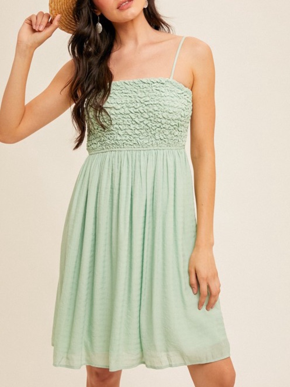 🌟SUMMER SALE🌟POPCORN SMOCKED BABYDOLL DRESS|SAGE